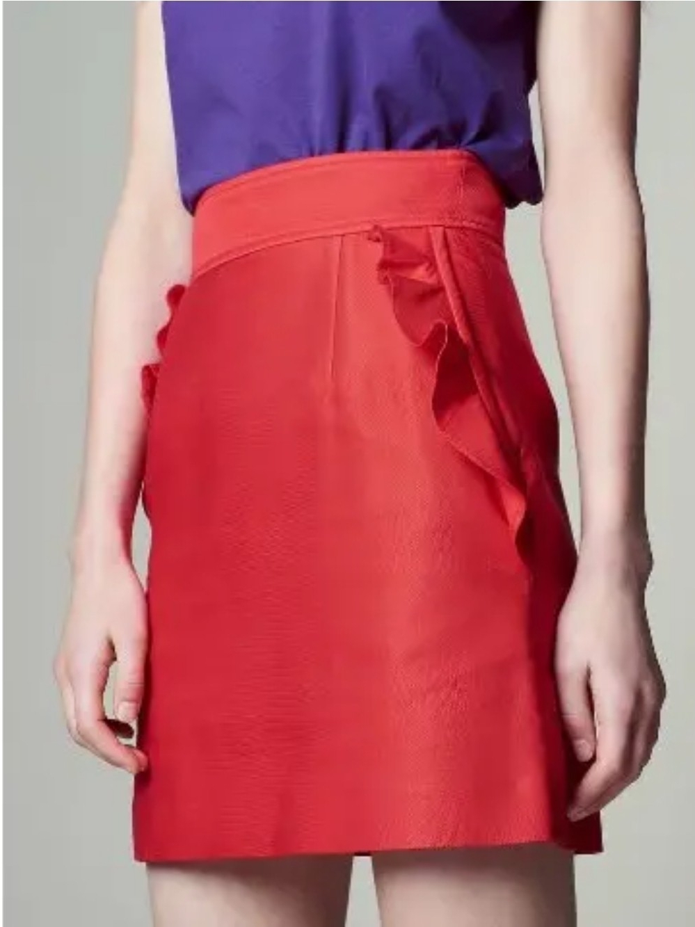 Sandro Paris Women's Red A-Line Mini Skirt Ruffle Pockets Back Zip Size 1 / XS